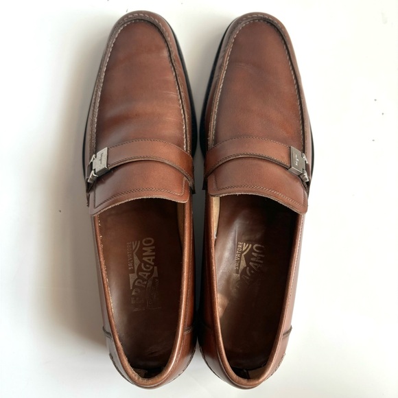 Salvatore Ferragamo Chestnut Brown Italian Leather Loafers Size 10.5 D - Picture 11 of 15